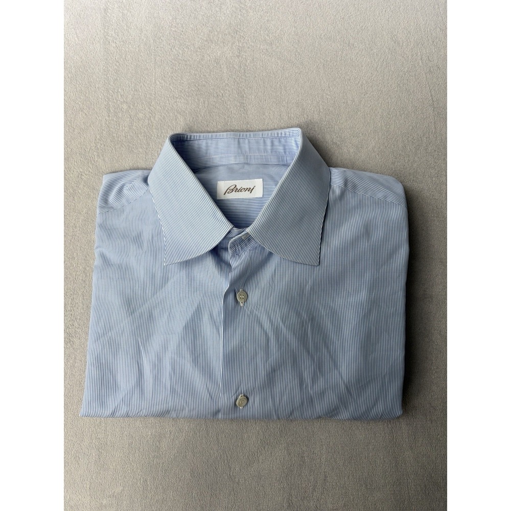 Brioni Men's 41/16 Blue Striped Long Sleeve Shirt Italy